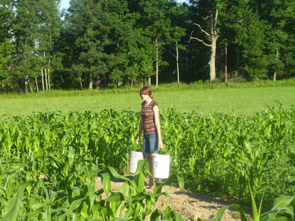 One of the farmers daughters at work picking up rocks